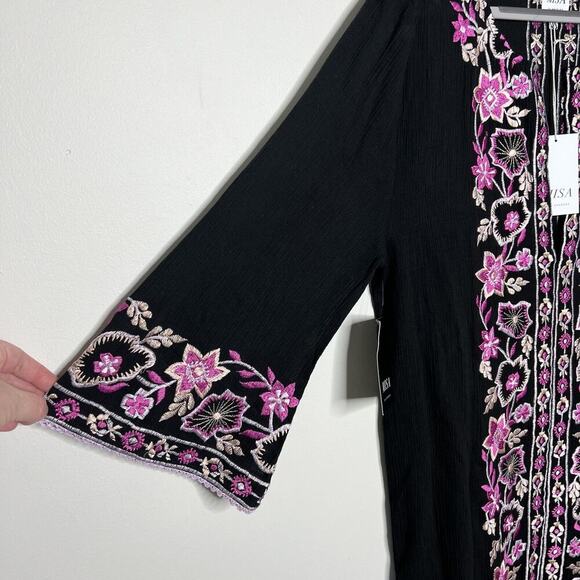 MISA LA x Anthropologie Dress Womens Medium Black Pink Embroidered Maxi Boho - Picture 11 of 16